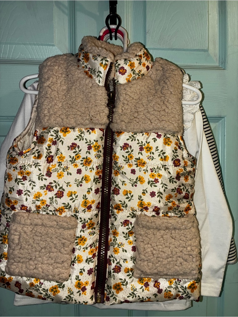 Kids BUNDLE Floral Sherpa Vest ,5 Peter Pan collar shirts & 1 fall dress -3T